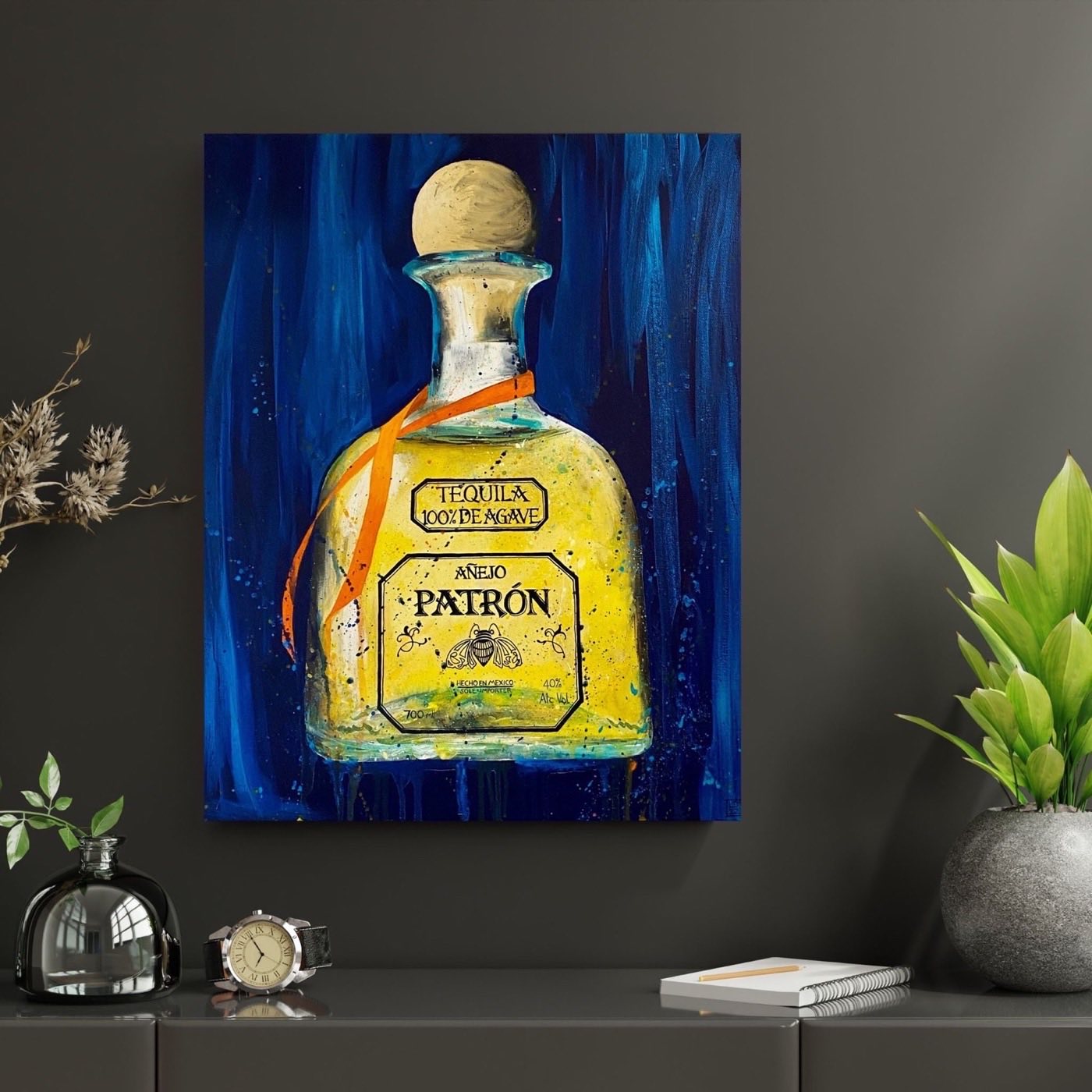 Tequila bottle art — vivid detail
