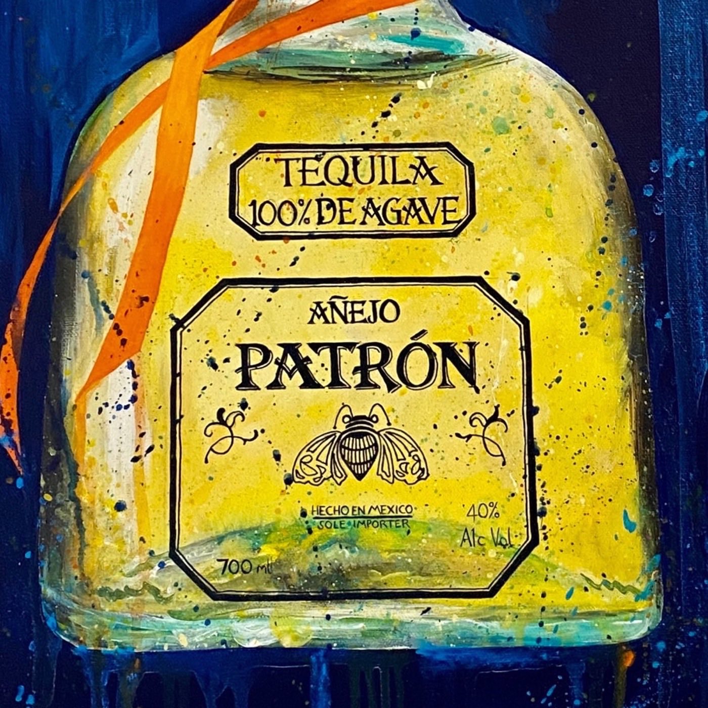 Tequila bottle art detail — expressive brushwork